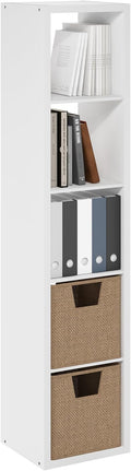 Furinno Cubicle Book Shelf, Vertical 5-Cube Bookshelf, Extra Thick Frame Horizontally & Vertically Reversible Bookcase with O