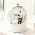 ONXE Makeup Brush Holder Organizer with Lid,360° Rotating Makeup Organizer Countertop,5 Compartments Make Up Brush Organizers