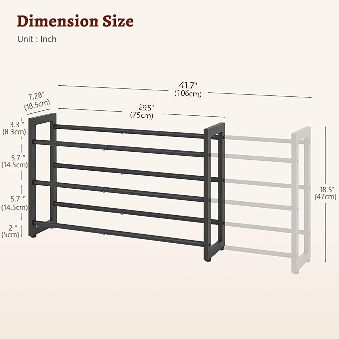 FAVOOSTY 3-Tier Expandable Shoe Rack, Adjustable Shoe Shelf Storage Organizer Space Saving Metal Free Standing Shoe Rack for 