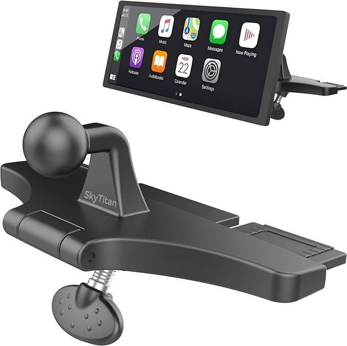 CD Slot Car Mount for Portable CarPlay Screens, Adjustable Angles, Low Profile and Sleek, Integrated Mounting Solution for in-Car Android Display Monitors (No Bracket Mount)