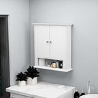 White Bathroom Wall Cabinet, Over the Toilet Storage Cabinet, Bathroom Cabinet Wall Mount, 2 Doors & Hooks, Medicine Cabinet 