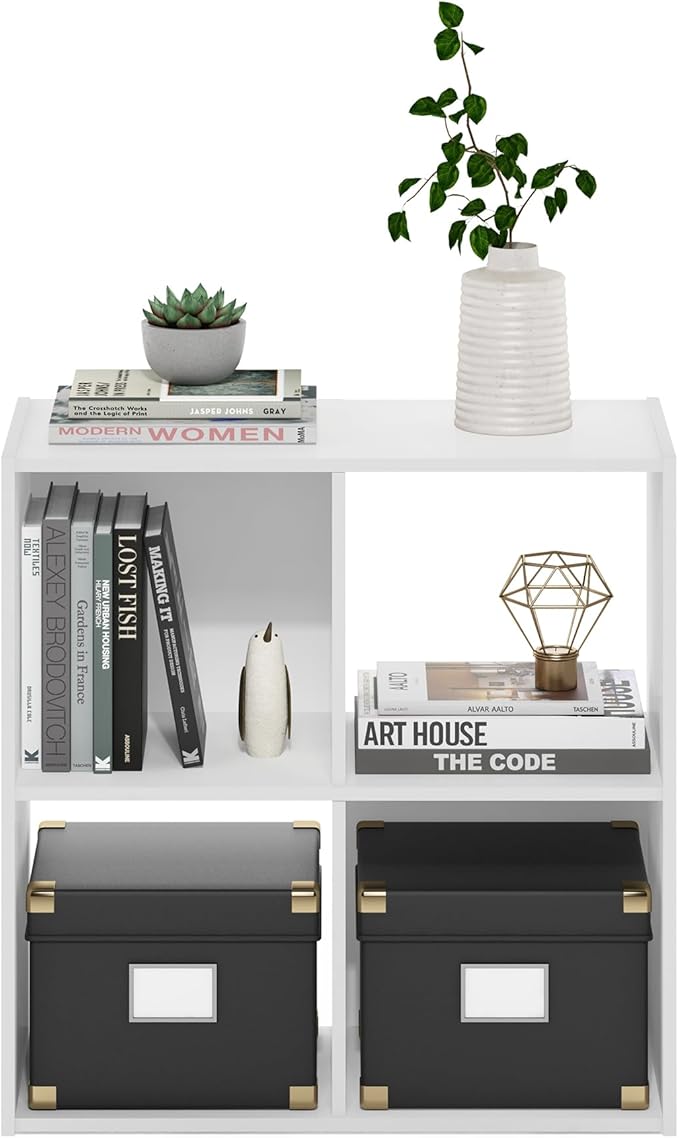 Furinno PELLI Book Shelf, 4 Cube Bookshelf with Open Back & Closed Back Cubes, 2 x 2 Storage Organizer Cabinet, 11.6 x 24.2 x