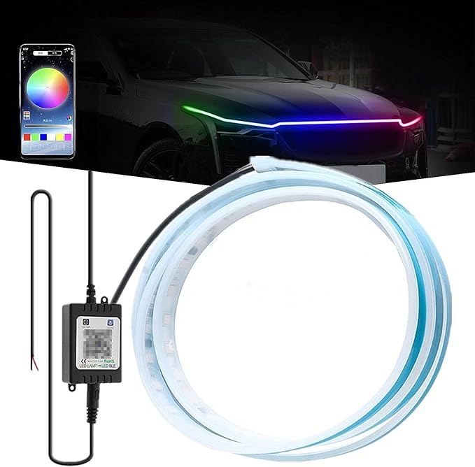 Ultra Thin LED Hood Light Strip, RGB Illusory Color Beam Kit, Multicolor Flexible LED Daytime Running Strip Lights for Cars, Trucks, Pickups, SUVs, etc (70in)