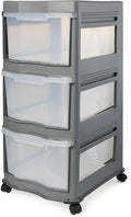Life Story Classic Gray 3 Shelf Home Storage Container Organizer Plastic Drawers with Wheels for Closet, Dorm, or Office