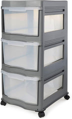 Life Story Classic Gray 3 Shelf Home Storage Container Organizer Plastic Drawers with Wheels for Closet, Dorm, or Office