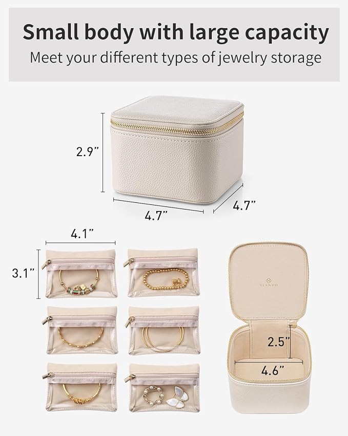 Vlando Jewelry Travel Case,Valentines Gift,Travel Jewelry Organizer with Clear Velvet Jewelry Bags 6Pcs Zipper Pouch for Wome