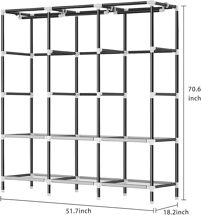 LOKEME Wardrobe Closet,Portable Closet for Bedroom Steel Pipe Diameter 19mm Strong and Sturdy Grey Portable Closets for Hangi