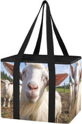 Cute White Goat Reusable Grocery Bags Large Shopping Tote Bag with Reinforced Bottom Board, Water Resistant Foldable Storage 