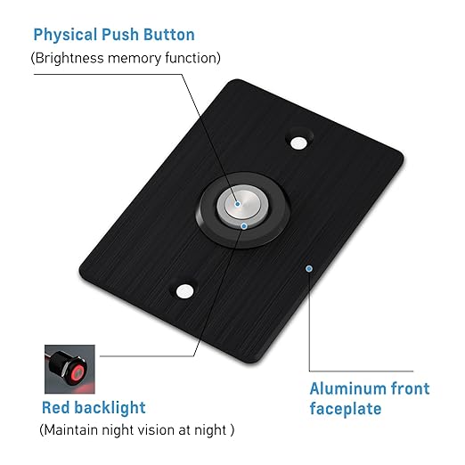 Acegoo 12V Dimmer Switch for LED RV Lights - Push Button with Red Ring Light, Ideal for RV, Camper Van, Boat, Truck, Cars Lighting & LED Strip Light - DC12-24V 6A Full Aluminum (Black-2Pcs)