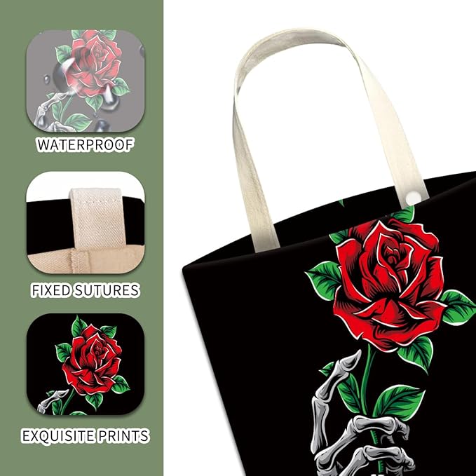 Car Trash Can, Cute Car Trash Bag, Hanging Car Organizer and Storage Bag, Trash Bin for Car Accessories, Vehicle, Travelling, Camping Cool Skull hand and Rose