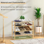 WKWKER 4-Tiers Bamboo Shoe Rack Stackable Free Standing Shoe Racks Portable Shoe Storage Organizer Stackable Shelf for Entryw