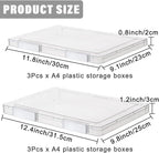 LonlyEagle 6 Pcs Clear A4 File Portable Project Case, Plastic Storage Box for 8.5" x 11" Letter Paper, Scrapbook Paper Storag