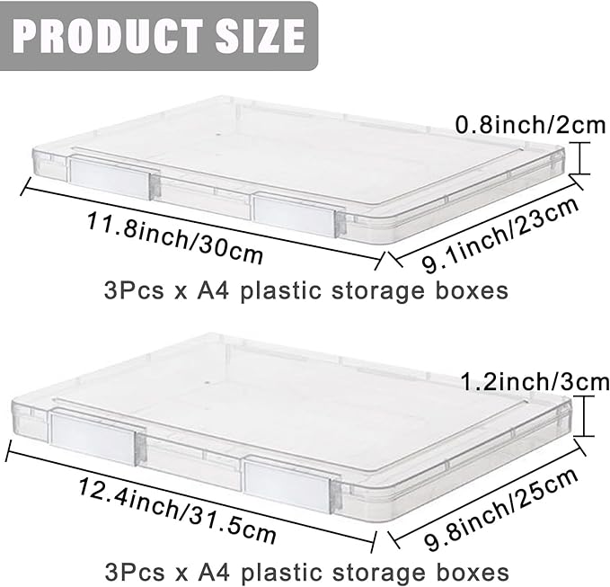 LonlyEagle 6 Pcs Clear A4 File Portable Project Case, Plastic Storage Box for 8.5" x 11" Letter Paper, Scrapbook Paper Storag
