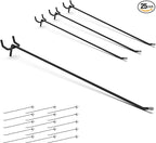 HUHOLE 25 Pack Black Pegboard Hooks 12 Inch – Heavy Duty Metal L-Hooks for 1/4" Peg Board – Garage Tool Organizer, Retail Dis