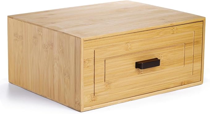 Kingrol Bamboo Cube Storage, Stackable Desk Drawer Organizer with Handle, Home Office Cubby Organizer for Entryway, Closet, B