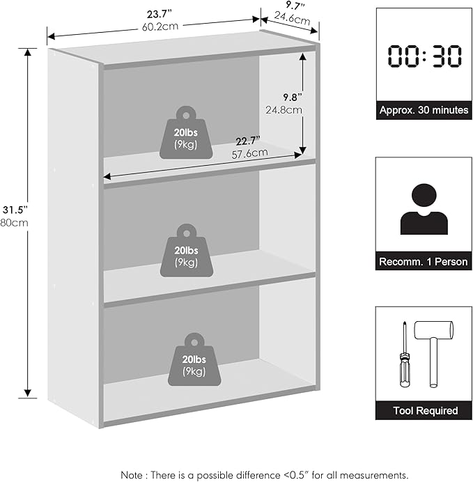 Furinno Reed Closet Organizers and Storage, 3-Tier Reversible Closet Shelves, Closet Organization Shelf, 9.7 x 23.7 x 31.5, f