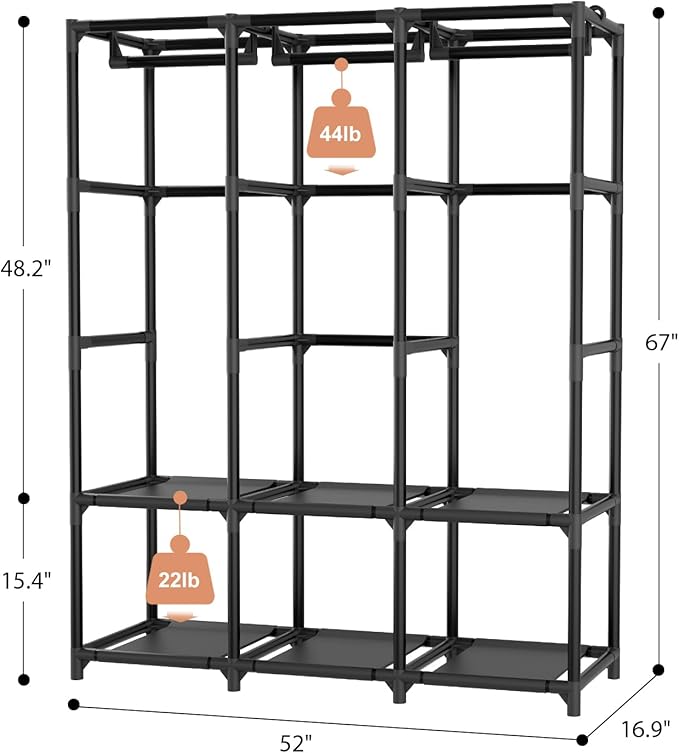 Wardrobe Closet, Portable Closets for Hanging Clothes 19mm Steel Tube Portable Wardrobe Closet for Bedroom, Clothes Rack with