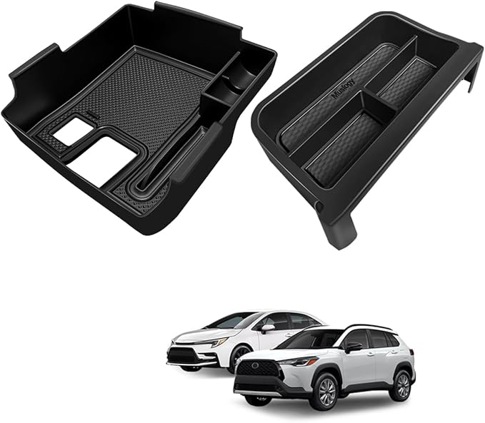 Muslogy Center Console Organizers Compatible with 2020-2025 2026 Toyota Corolla & 2022-2026 Corolla Cross Accessories Dashboard Insert Behind 8-inch Screen & Middle Console Tray 2PCS