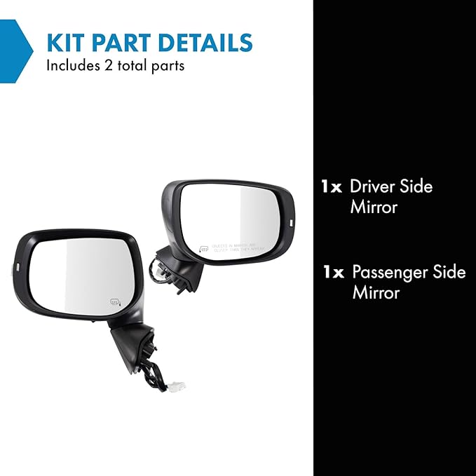 TRQ Driver and Passenger Side Mirror Set Power Heated Turn Signal Smooth Black Compatible with 2019-2020 Subaru Forester SU13