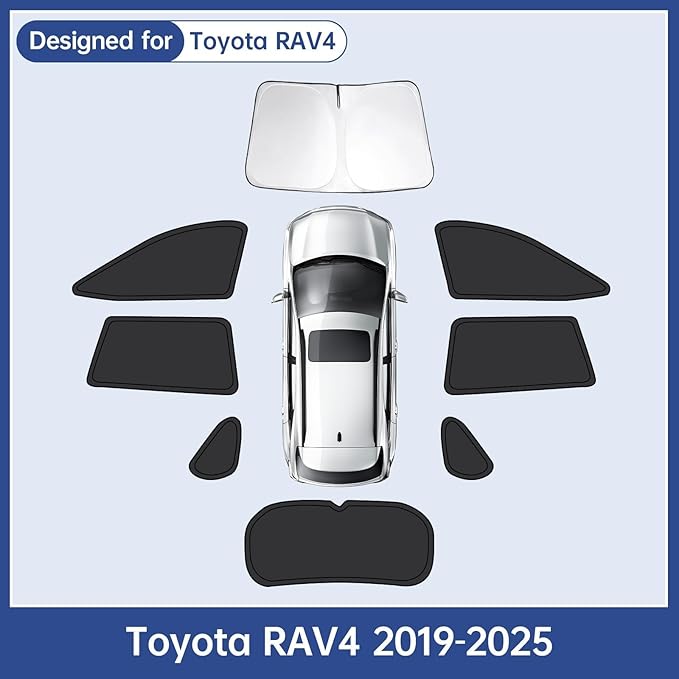 8pcs Car Window Shades for Toyota RAV4 2019-2025, Full Car Window Covers for Privacy, Sunshades for RAV4 Front Rear Windshield Side Windows to Block UV and Protect Privacy