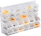Transparent Garage Organizer Bins, 30PCS Wall Mounted Storage Small Parts Bins With White Pegboard to Store Nuts,Bolts, Screw