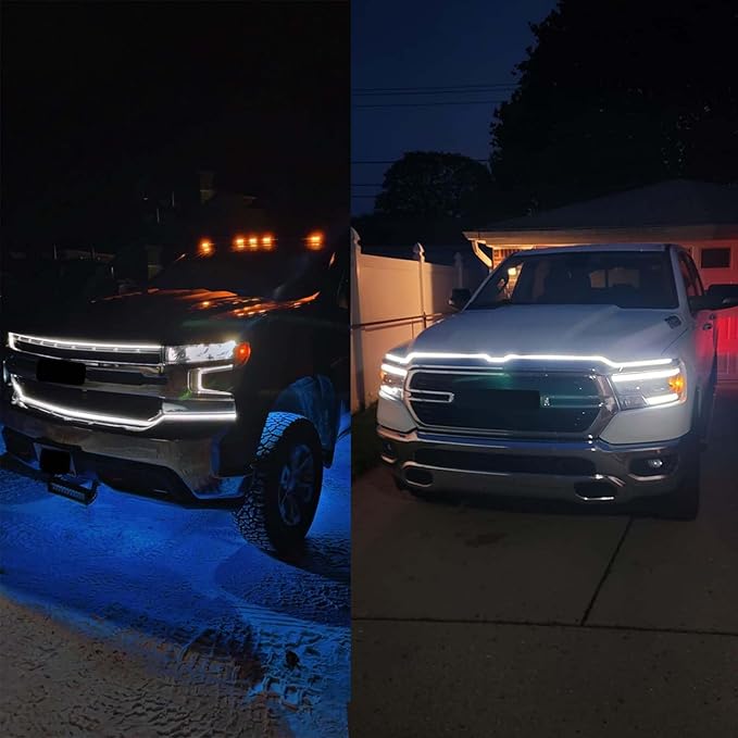 Car Hood Light Strip,White 94.5 Inches Dynamic Car LED Strip Lights,Turn Signal Lamp,Waterproof IP66 DRL Compatible with Chevy Silverado 1500 2500 GMC Sierra 1500 2500 Dodge Ram 1500 2500