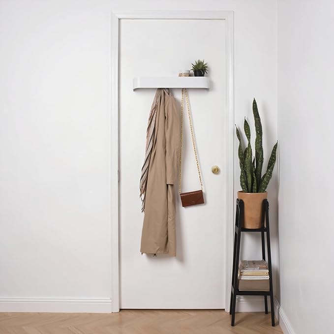 xympo Modern Wall-Mounted Coat Rack with Shelf – Heavy-Duty Steel, 5 Sturdy Hooks, Powder-Coated Finish, Space-Saving Entrywa