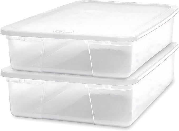 HOMZ 2-Pack Snaplock, Small Clear Plastic Storage Organizer Bins w/ Lids, 28 Quart, White - Stackable Container Boxes for Bed