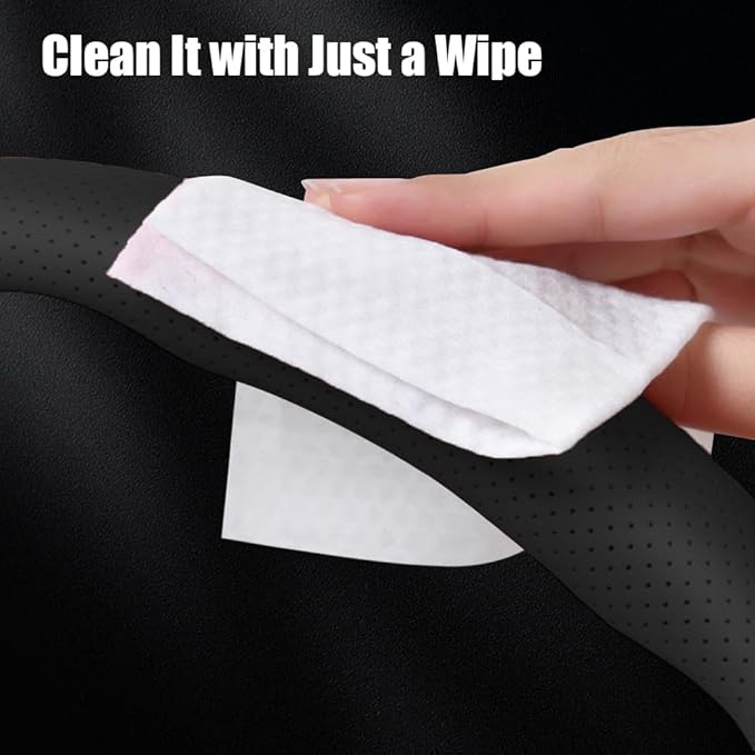 Pincuttee Leather Steering Wheel Cover 3PC,Universal Steering Wheel Protector,Anti Slip Steering Wheel Wrap Cover,Car Interio