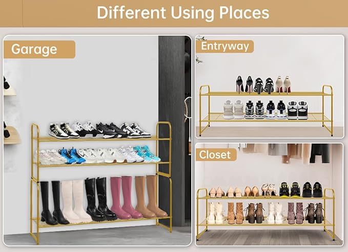 KEETDY 2-Tier Long Shoe Rack for Closet Metal Shoe Organizer for Entryway, Wide Stackable Shoe Storage Shelf with Sturdy Wire