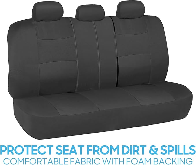 BDK PolyPro Car Seat Covers Full Set in Solid Charcoal – Front and Rear Split Bench Seat Covers for Cars, Easy to Install, Ac