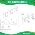 Badiano Wooden Coat Rack, Wall-Mounted Organizer for Closet, Entryway, Hallway, Foyer, Bedroom, Heavy Duty Double Hooks for H