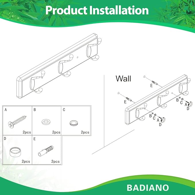 Badiano Wooden Coat Rack, Wall-Mounted Organizer for Closet, Entryway, Hallway, Foyer, Bedroom, Heavy Duty Double Hooks for H