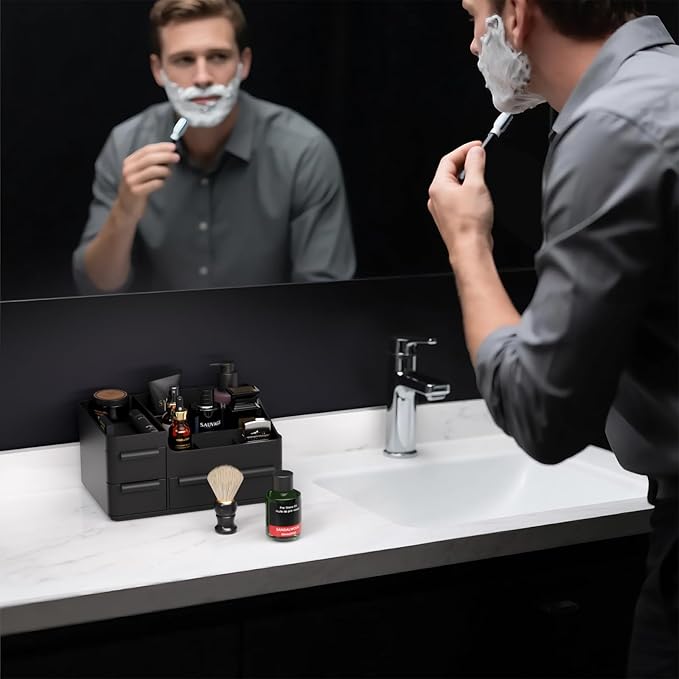 Cologne Organizer for Men with 3 Drawers - Mens Vanity Organizer, Perfume Stand & Cologne Shelf - Bathroom Countertop Storage