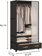 Portable Closet,Portable Closets for Hanging Clothes,Japanese Style Wardrobe Clothing Rack with 2 Drawers,1 Hanging Rods and 