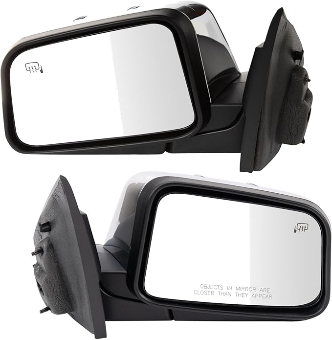 TRQ Driver & Passenger Side Power Heated Mirror Set Chrome Cover Smooth Black Fits 2007 Lincoln MKX FO1320475 FO1321475