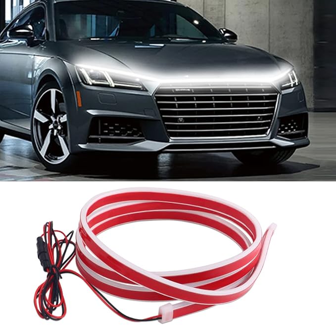 Hood Light Strip, TEKSHINNY 79 Inches Flexible Exterior Car LED Strip Lights Waterproof Car Led Light Daytime Running Light Strip for Cars, Trucks (White)
