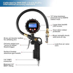 CZC AUTO Digital Tire Inflator Pressure Gauge, LED Display Tyre Deflator Gage with Straight Brass Lock-on Chuck Rubber Hose, Compatible with Air Pump Compressor for Truck Bus RV Car Motorcycle Bike