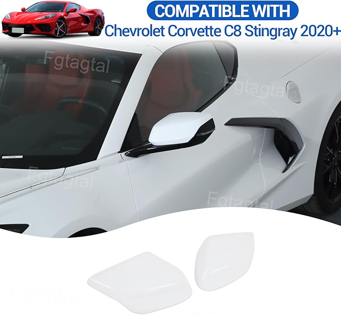 Door Rear View Mirror Cover Cap Compatible with Chevrolet Corvette C8 2020-2026, ABS Side View Mirror Cover, Auto Door Rearview Mirror Protective Trim Cap 2Pcs (White)