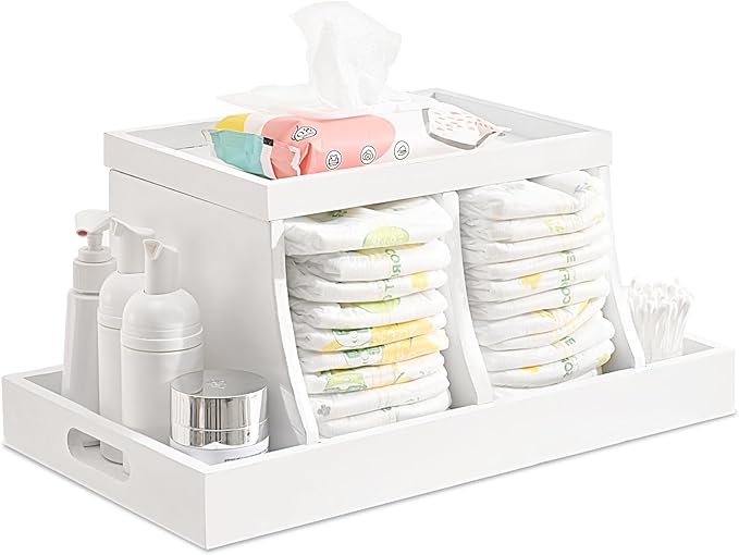 Diaper Caddy Organizer, Changing Table Organizer, Wooden Diaper Organizer for Nursery, Baby Diaper Storage Organizer with Rem