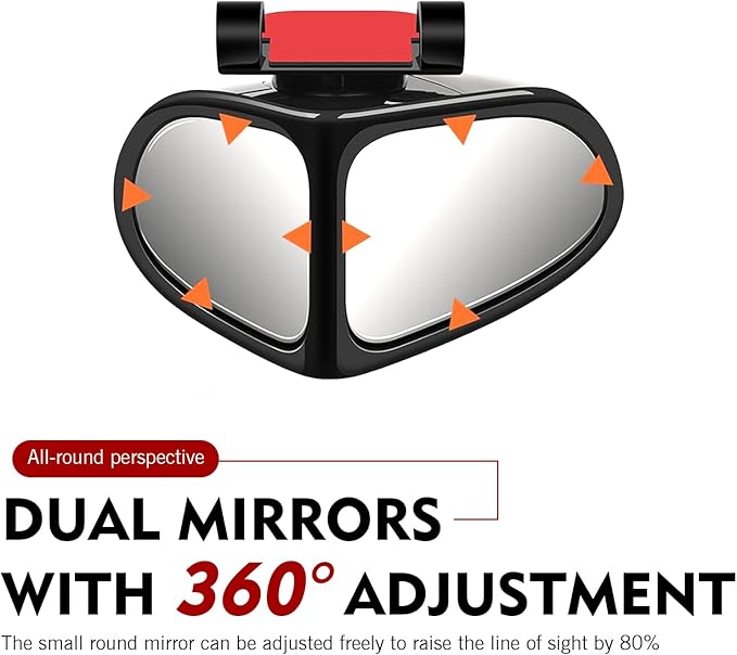 2 PCS Car Blind Spot Mirrors, Dual-sided Wide Angle Rearview Auxiliary with 360 Degree Adjustment, ABS Anti-collision Housing and HD Glass Design, Snap-on and Adhesive Mounting Mirror (Black)