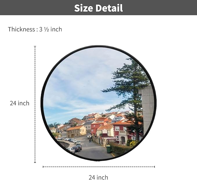 Wall Mounted Convex Mirror Wide Angle - Safety Blind Spot Mirror for Garage Driveway Warehouse Parking Lot, Traffic Security Surveillance, 360° Visibility (24" Black)