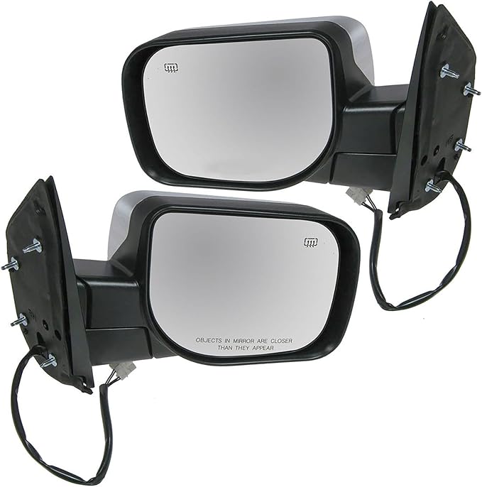 TRQ 2 Piece Driver and Passenger Side Mirror Assembly Set Electric Adjustment Heated No Memory Puddle Light Chrome Compatible