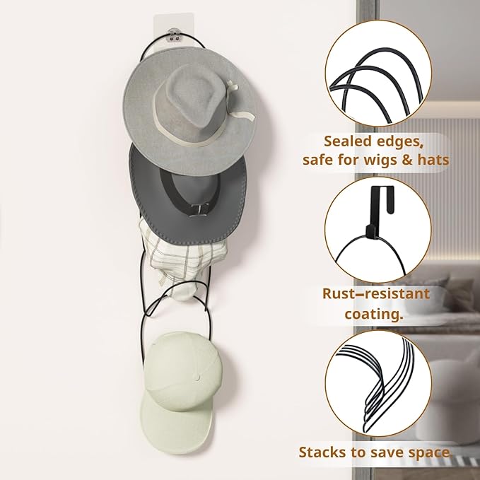 LINFIDITE 15 Pack Hat Rack Hanger Holder Organizer Closet Hanging Baseball Cap Display Storage Rack for Scarves Handbags Towe