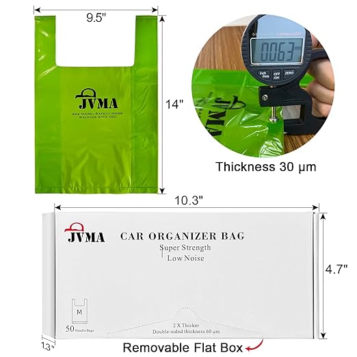 JVMA Car Trash Bags – Super Strength, Leakproof, Smell Proof Hanging Garbage Bags for Car, Truck, SUV, RV & Vehicle – Green, 50 Count Automotive Trash Bags 1 Gallon