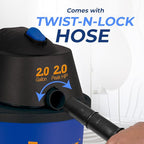 Koblenz WD-2L Portable Wet Dry Vacuum, 2-Gallon 2 PHP Suction Plus Blower Vacuum Cleaner for Liquids, Dust, Pet Hairs, 10' Re