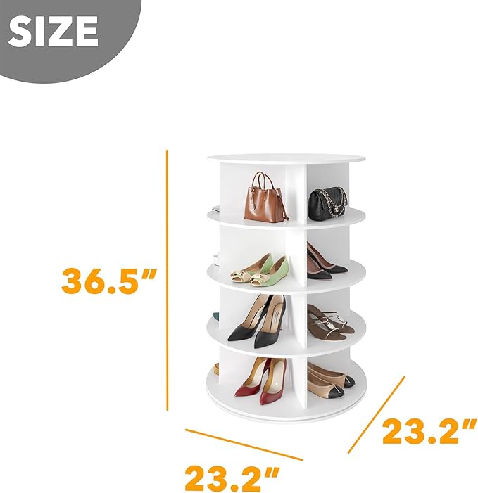 SpaceAid 4 Tier Rotating Shoe Rack Tower, Spinning Shoe Display Lazy Susan, Revolving 360 Shoe Rack Storage Round Carousel, V