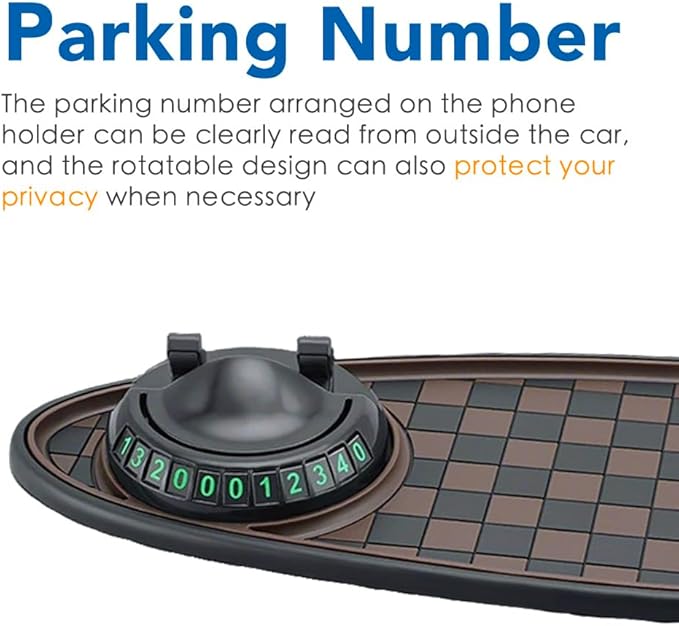 Multifunction Car Anti Slip Mat, Rotatable Auto Phone Holder, Anti Skid Car Dashboard Pad with Temporary Parking Number, Larg