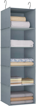 Hanging Closet Organizer 5-Shelf, Easy Mount Foldable Wardrobe Storage Shelves, Clothes Handbag Shoes Accessories, Washable O