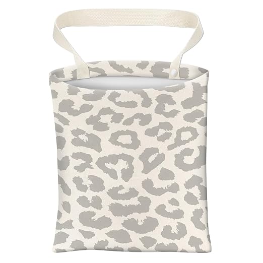 Car Trash Can, Cute Car Trash Bag, Hanging Car Organizer and Storage Bag, Trash Bin for Car Accessories, Vehicle, Travelling, Camping Gray White Leopard